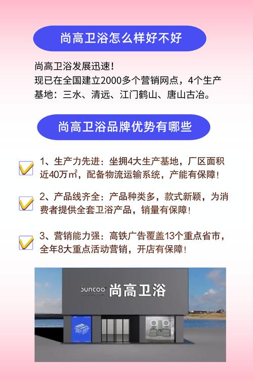 尚高卫浴发展迅速,现已在全国建立2000多个营销网点,4个生产基地